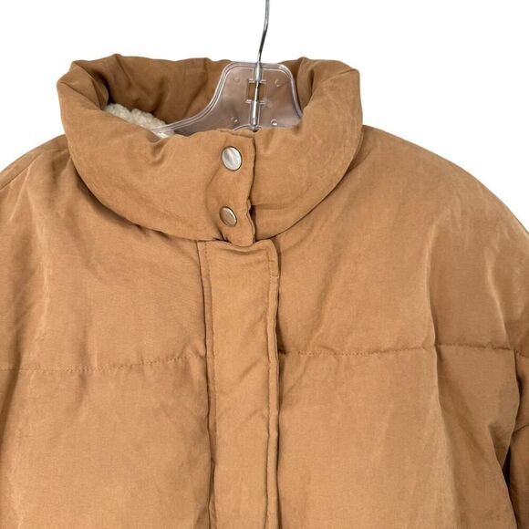 Cropped Puffer Jacket Brown Ci Sono Sherpa Lined Size S Plush Quilted Full Zip - Picture 2 of 11